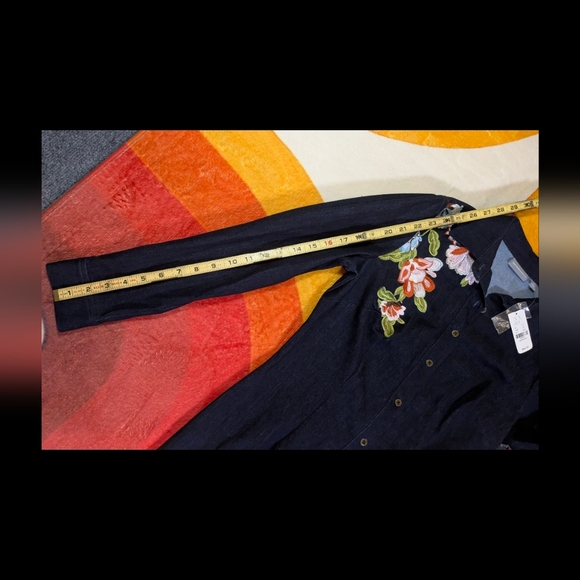 NWT! New York & Co. Dark Blue Denim Floral Embroidered Dress Midi Shirtdress MED - Picture 12 of 15